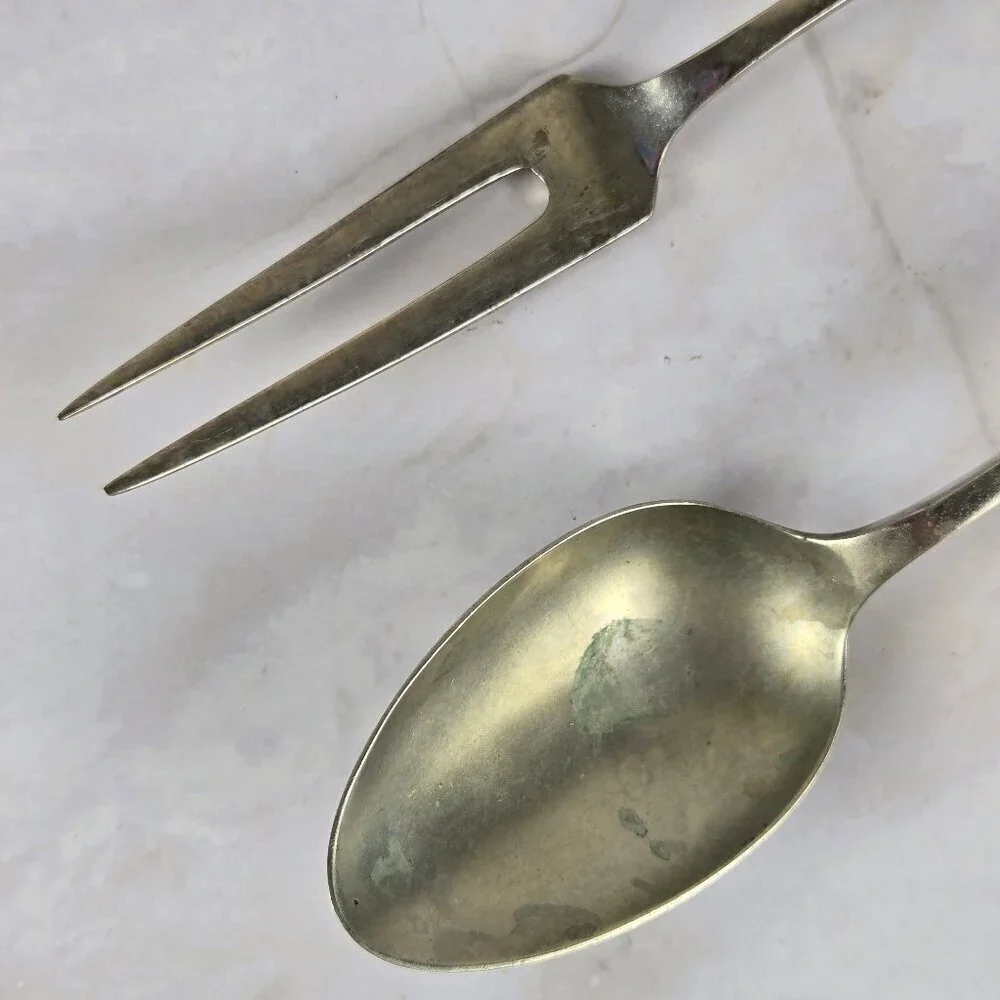 Vintage Haddad Jezzine Silver Plated Fork and Spoon Set Phoenix Bone Handles